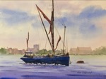 seascape, uk, london, thames, river, sailing, barge, oberst, painting, watercolor